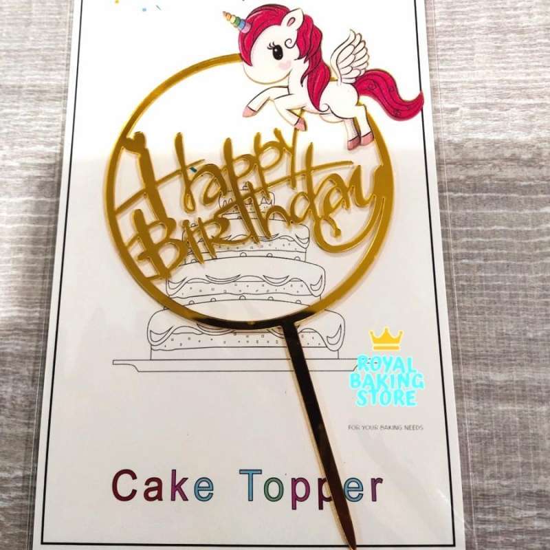 Jual Topper hbd unicorn gold happy birthday cake di Seller