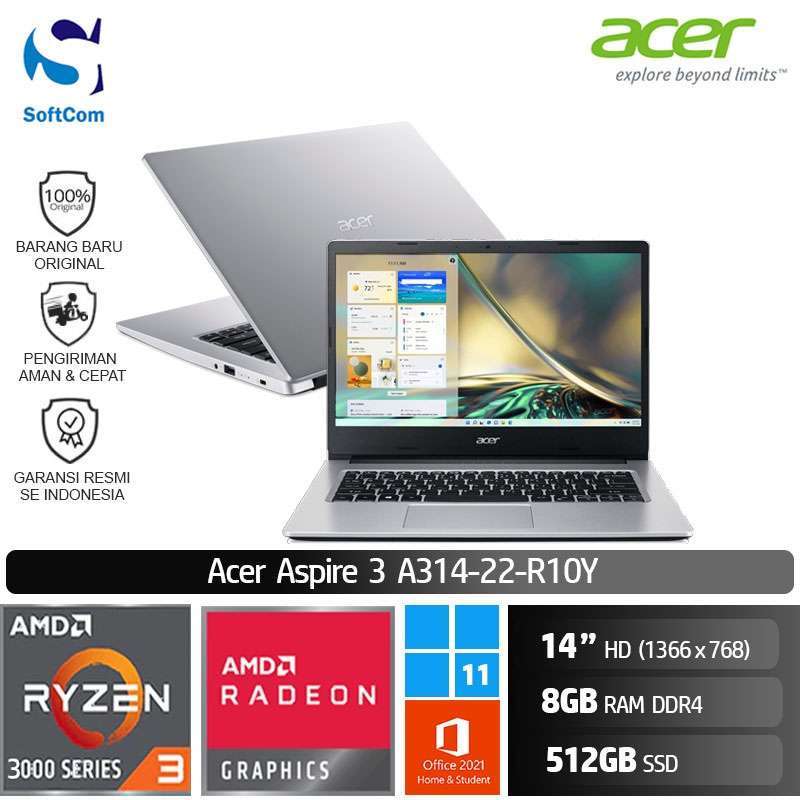 Promo Acer Aspire 3 Slim A314 22 R10Y Notebook [AMD Ryzen 33250U/8GB
