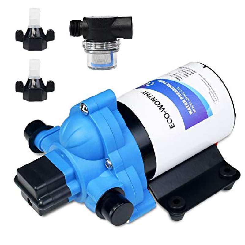 CrestWave 12V RV Water Pump, 7GPM 70PSI, 5-Chamber Diaphragm Pump With Quick Connect Ports, Self-Priming Water Pressure Pump With Pressure Switch & Strainer For RV, Marine, Yacht, Caravan