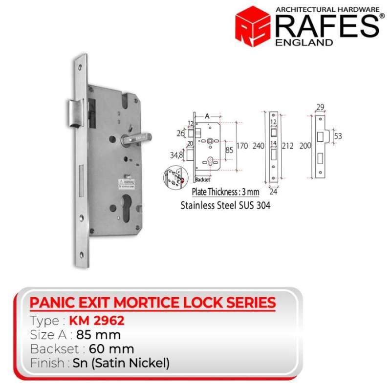 Jual Panic Mortice Lock Rafes Stainless Steel 304 (3 Ukuran) Di Seller