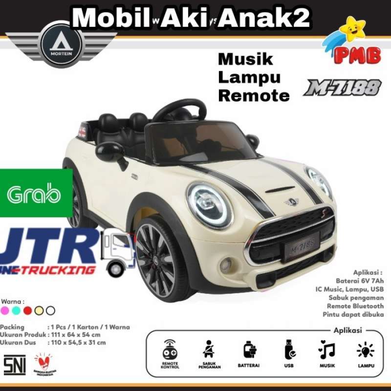 Promo Mobil Aki Mainan Anak PMB 7188 Mini Cooper Musik Lampu Remote