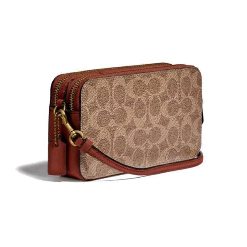 Jual Coach Kira Camera Bag Colorblock Signature Canvas Tan Rust Di