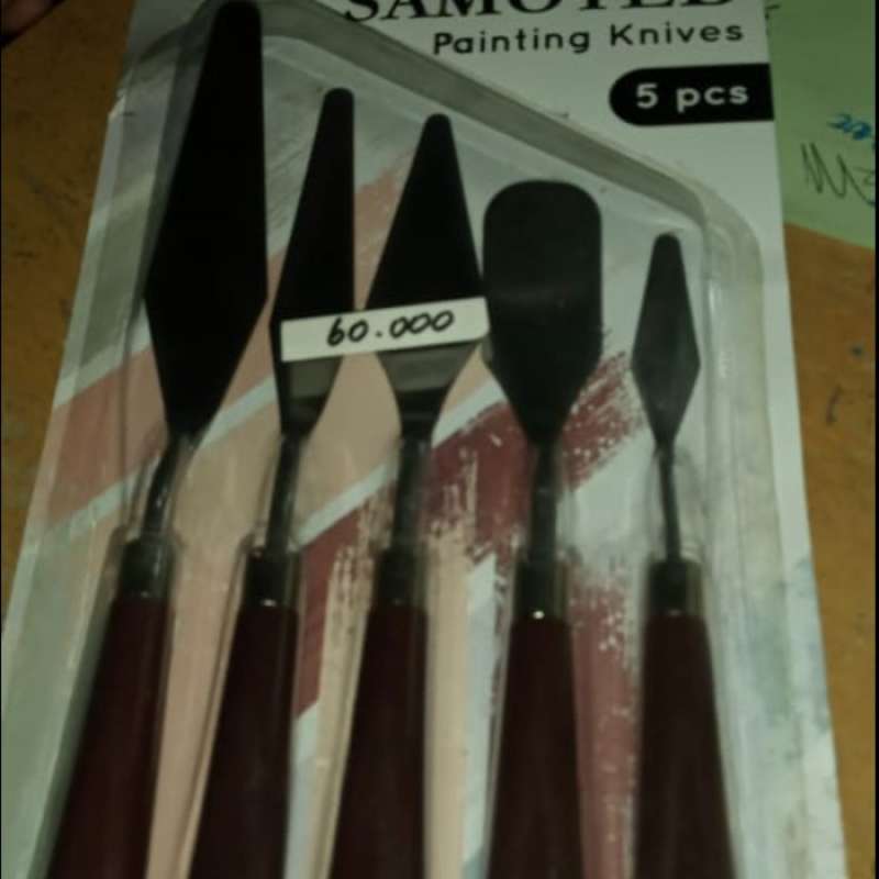 Promo pisau lukis set 5 bh/model stainless steel gagang kayu di Seller