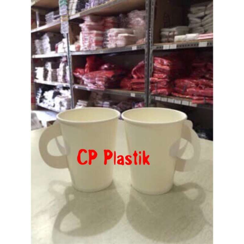 Jual Gojek Only! Grosir Paper Cup Handle Gelas Kertas Polos Handle 8 Oz di Seller Karenina