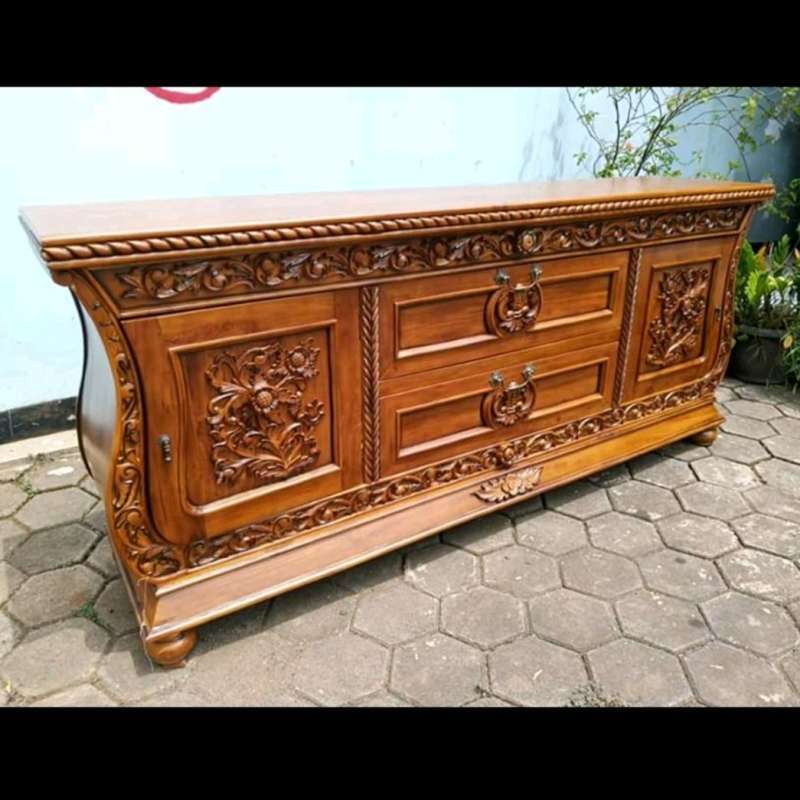 Jual Buffet Credenza Klasik Kayu Jati / Nakas Sideboard Ukiran Mewah