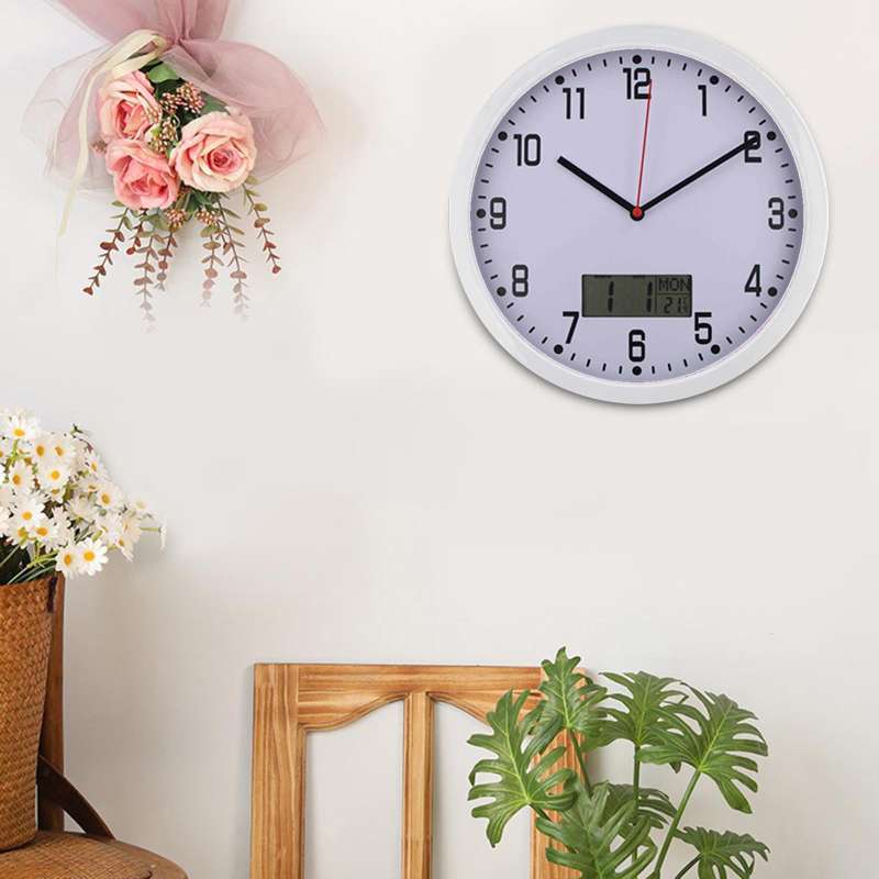 Promo Modern Minimalist Wall Clock with Date and Temperature Large