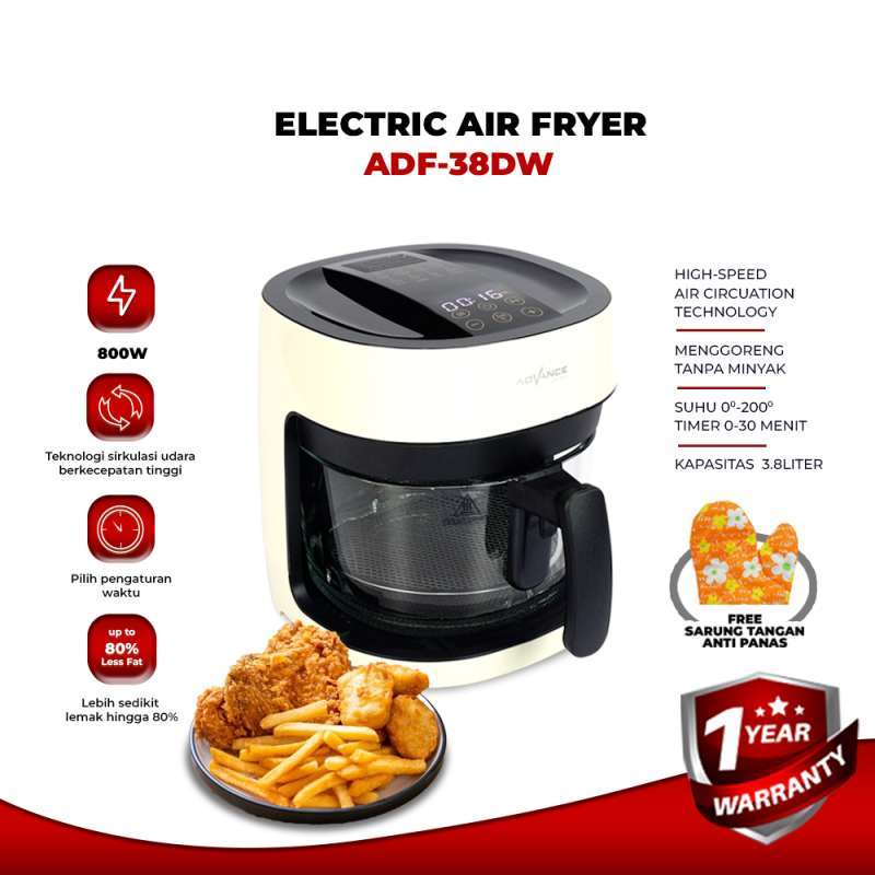 Promo Advance Digital Air Fryer ADF38DW Transparan Glass 800 Watt