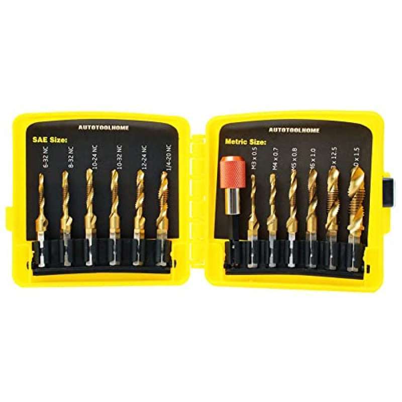 Promo AUTOTOOLHOME Titanium Combination Drill Tap Bit Set 13PCS SAE and