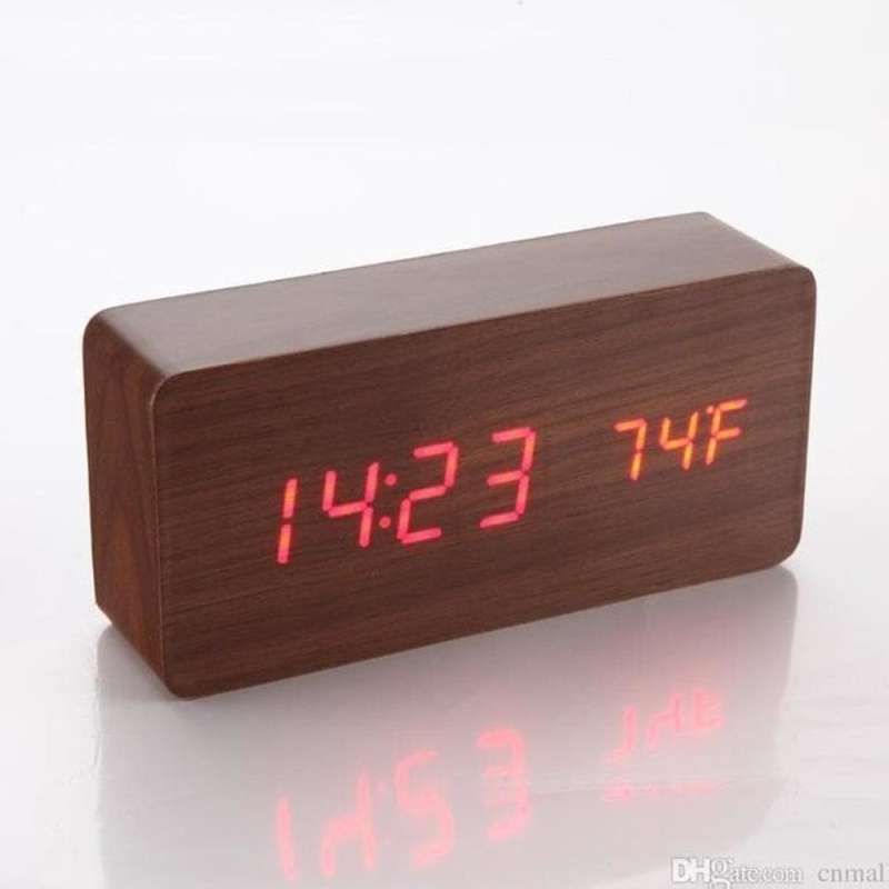 Promo Jam Meja Weker Alarm Kayu Digital Voice Control / JAM KAYU