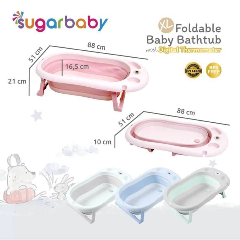 Jual Sugar Baby Foldable Baby Bathtub With Digital Thermometer di