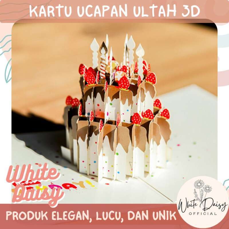 Jual kartu ucapan ulang tahun 3d bentuk kue happy birthday gift hadiah