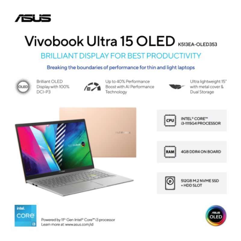 Jual ASUS VivoBook Ultra 15 K513EA-OLED353 - Hearty Gold [Intel® Core ...