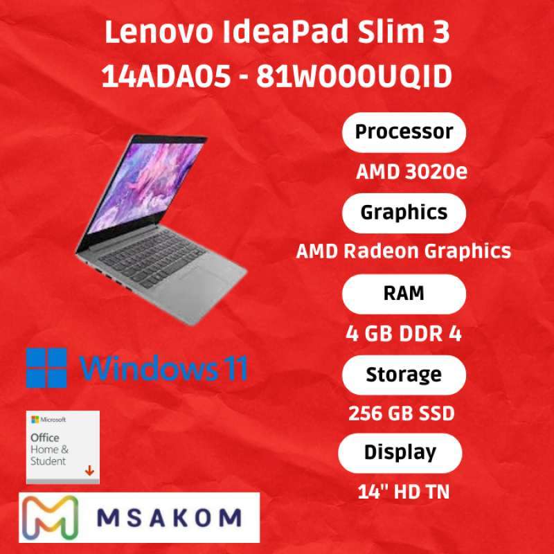 Jual Lenovo Ideapad Slim 3 Amd3020e/4gb/256gb Ssd/14 Hd Tn/win 11/ohs