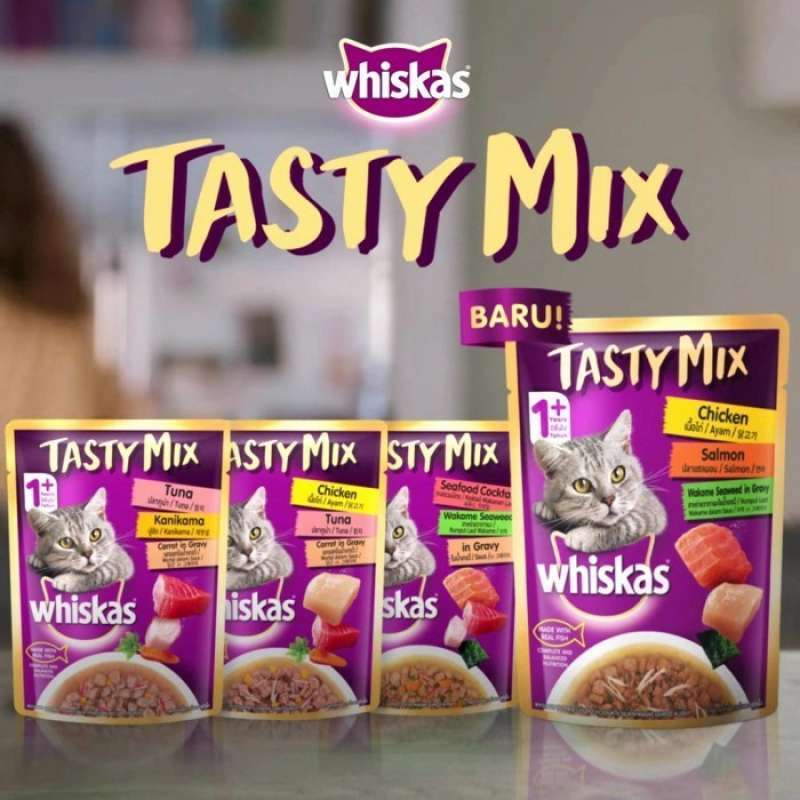 Jual WHISKAS® Tasty Mix 1+ Makanan Kucing Basah Pouch 70g Chicken