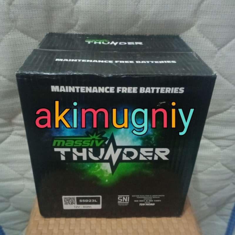 Promo Aki 55D23L Aki Kering 12V 60Ah Mf Massiv Thunder Diskon 23% di