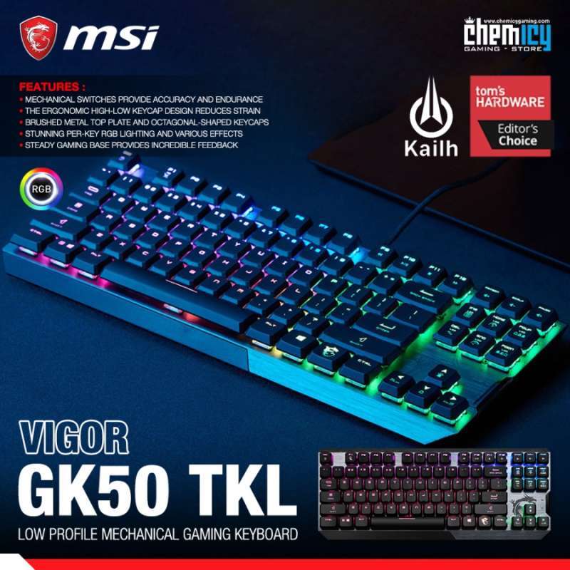 Jual MSI Vigor GK50 RGB TKL Low Profile Mechanical Gaming Keyboard di
