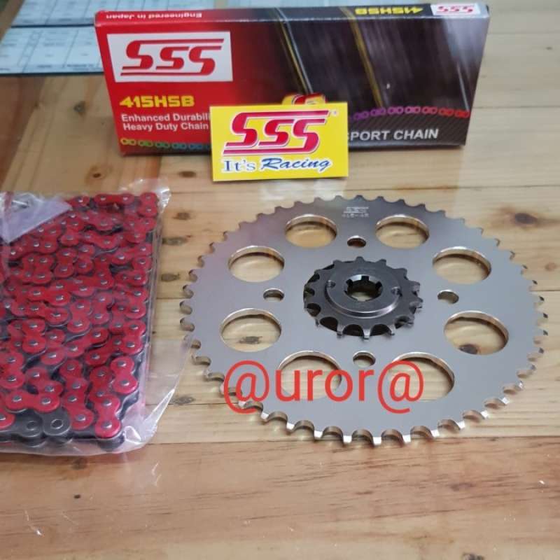 Jual GEAR SET SSS CBR 150 R / CB 150 R / SONIC & RANTAI SSS 415 HSB RED