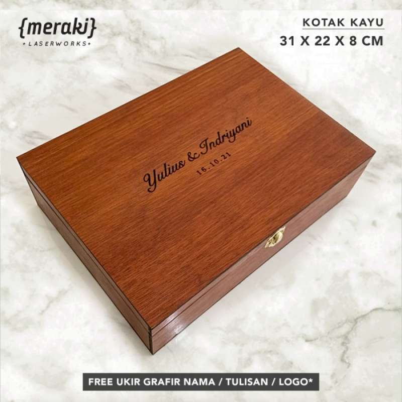 Promo Kotak Kayu Custom Ukuran Kertas A4 / Box Kayu Engsel Custom