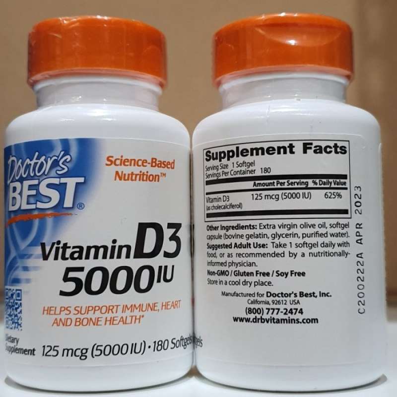 Jual DOCTOR'S BEST VITAMIN D3 125 MCG 5000 IU 180 SOFTGELS IMPORT USA