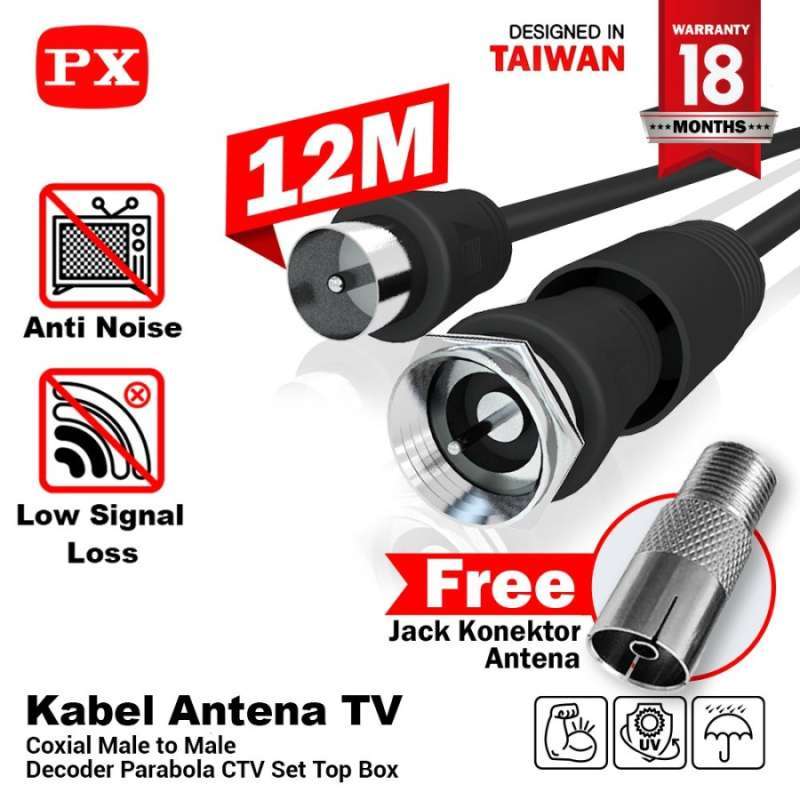 Promo 12m Kabel Antena TV Parabola CCTV Coaxial Cable Male to Male PX