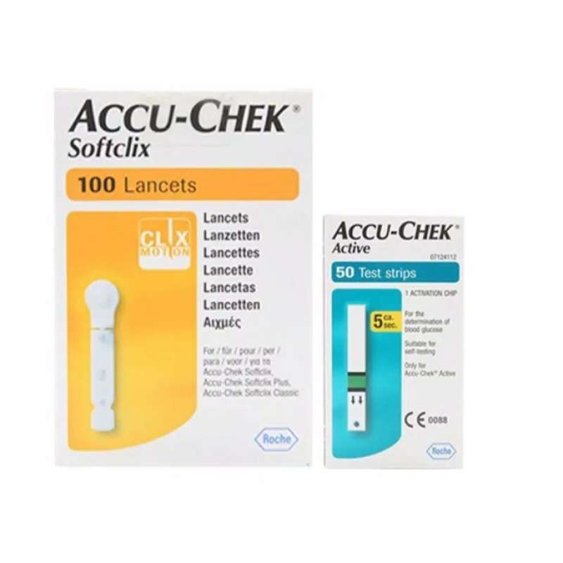 Promo PAKET ACCU CHEK ACTIVE STRIP 50 PCS + LANCET/ JARUM ISI 100 PCS Diskon 33 di Seller Nur
