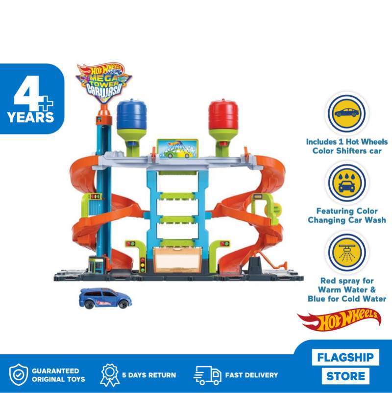 Promo Hot Wheels Mega Tower Car Wash Mainan Trek Mobil Balap Diskon