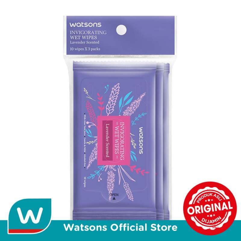 Promo WATSONS Invigorating Wet Wipes Lavender Scented 3x10s Ungu