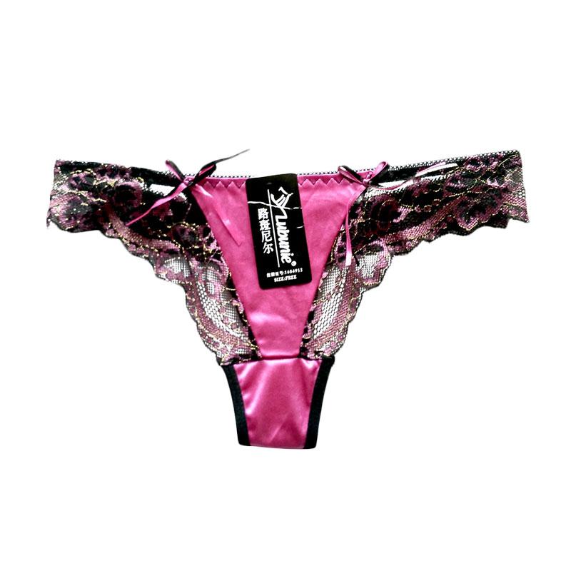 Jual OEM Thong Satin Renda Celana Dalam Wanita -    Pink