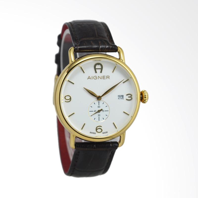 jual aigner leather jam tangan pria brown gold a17113 jual aigner leather jam tangan pria brown gold a17113