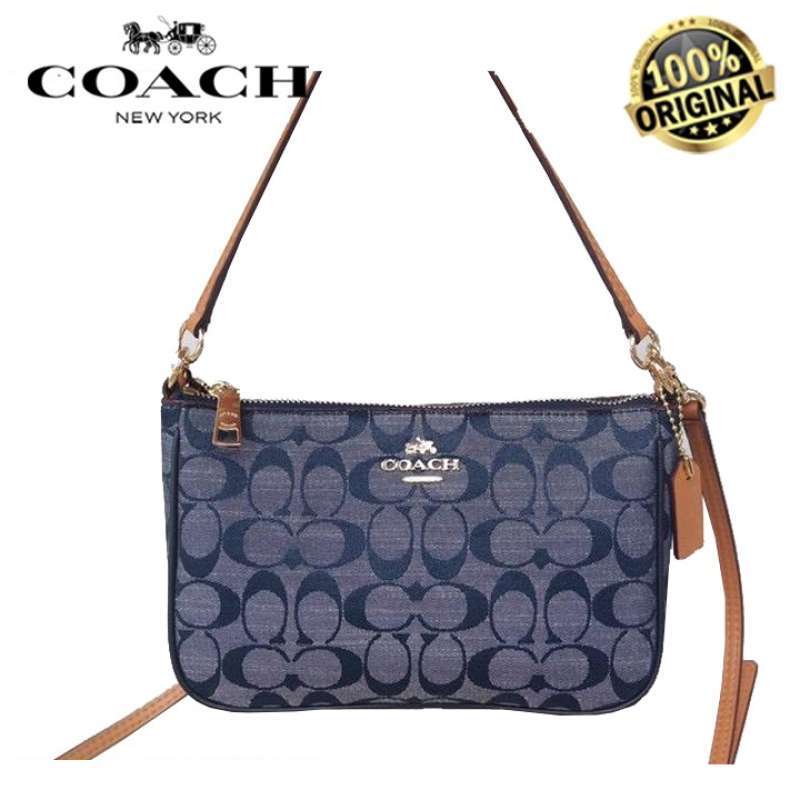 Jual Coach Top Handle Pouch in Signature Chambray Edition Original 100
