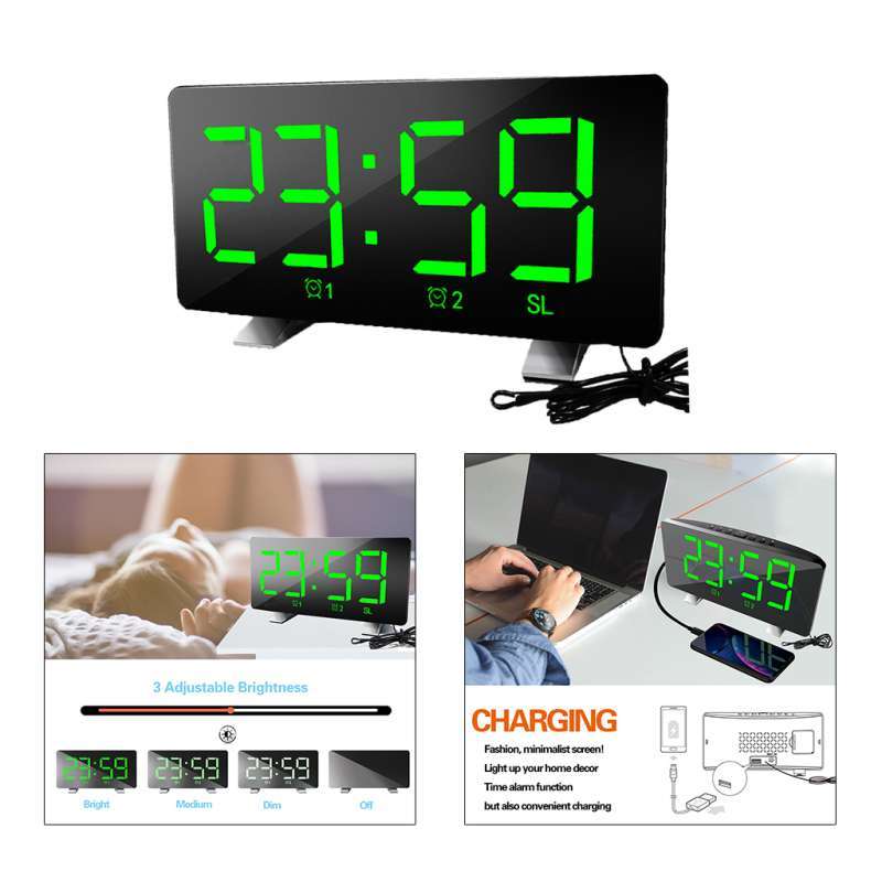 Promo Digital Clock Large Display, LED Electric Alarm Clocks Mirror