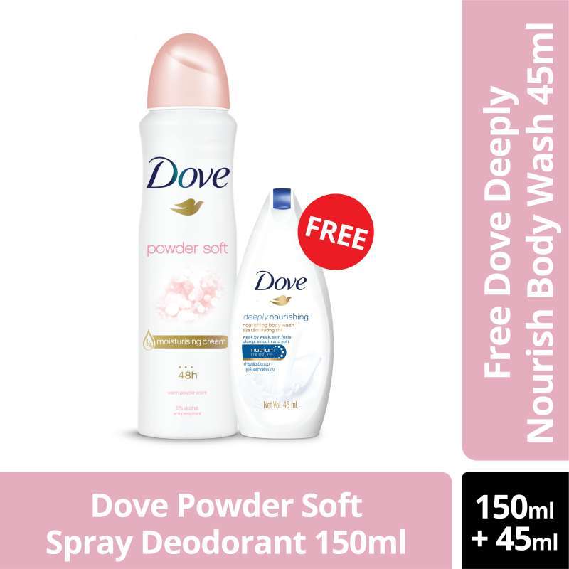 Jual Dove Spray Powder Soft Deodorant [150 mL] + Free Dove Body Wash