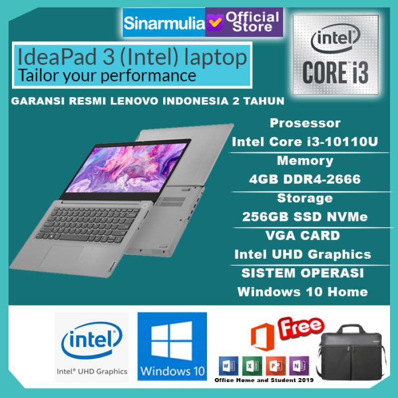 Jual Laptop Lenovo Ideapad Slim 3i i310110U 256GB SSD 4GB Win10+OHS