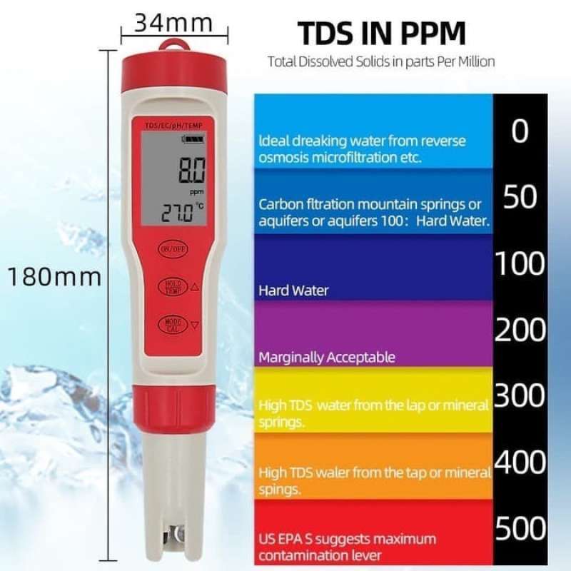 Jual Ph Tds Ec Temp Meter Water Quality Tester 4 In 1 Function Ez-9908 ...