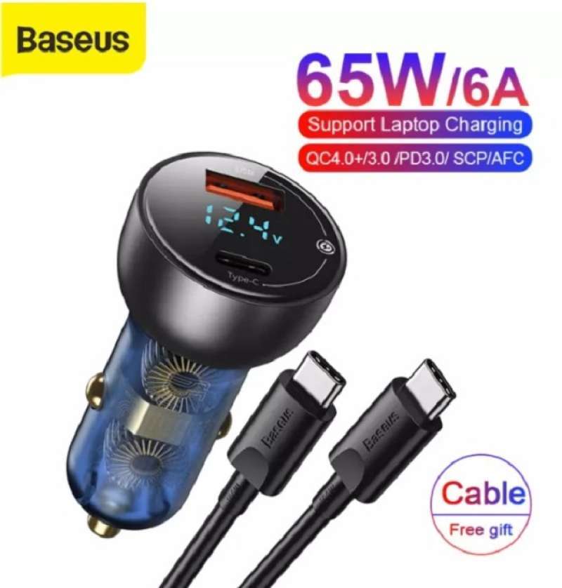 Jual Baseus Car Charger 65W PPS 6A USB+TypeC PD FPC QC 4.0 LED DISPLAY