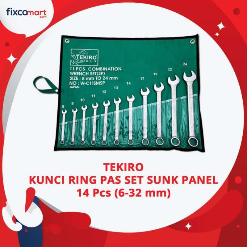 Promo Tekiro Kunci Ring Pas Set 14 Pcs (8-32 mm) Sunk Panel Diskon 27%