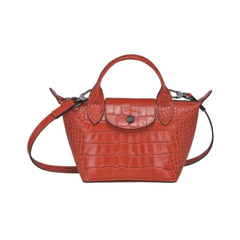 Jual Longchamp Le Pliage Cuir Mini Croco Top Handle Orange di Seller