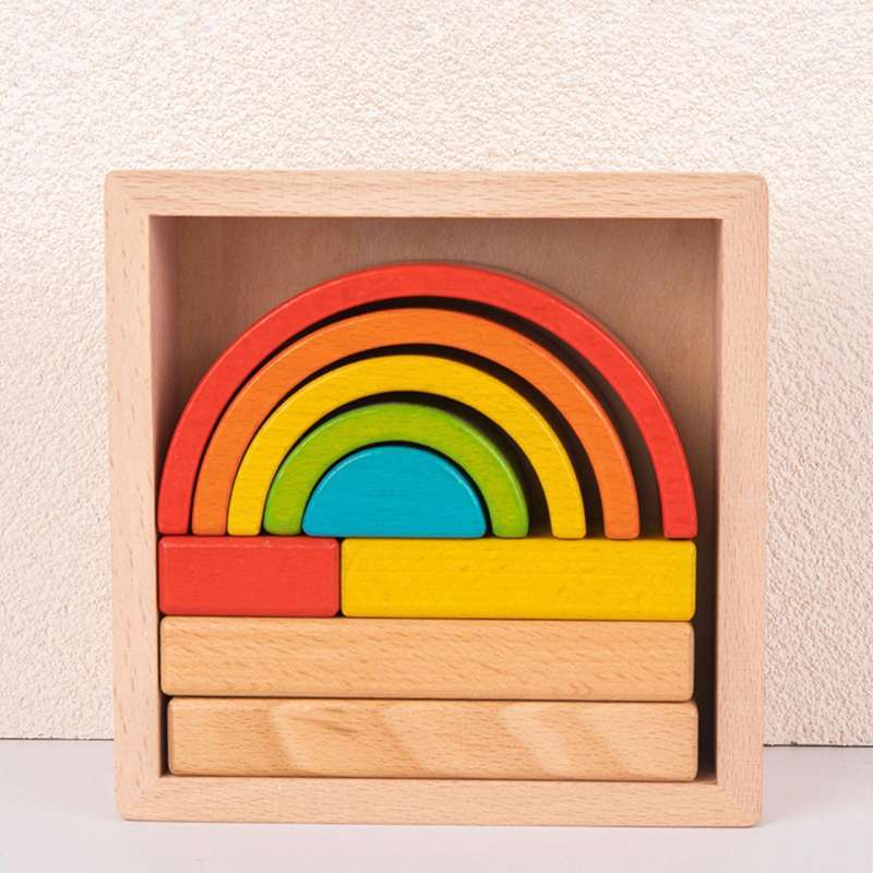 Jual Wooden Stacker Nesting Puzzle Blocks Montessori for Kids Rainbow ...