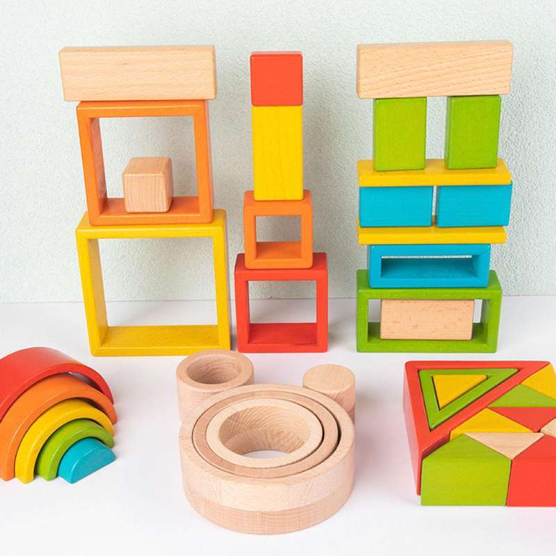 Jual Wooden Stacker Nesting Puzzle Blocks Montessori for Kids Rainbow ...