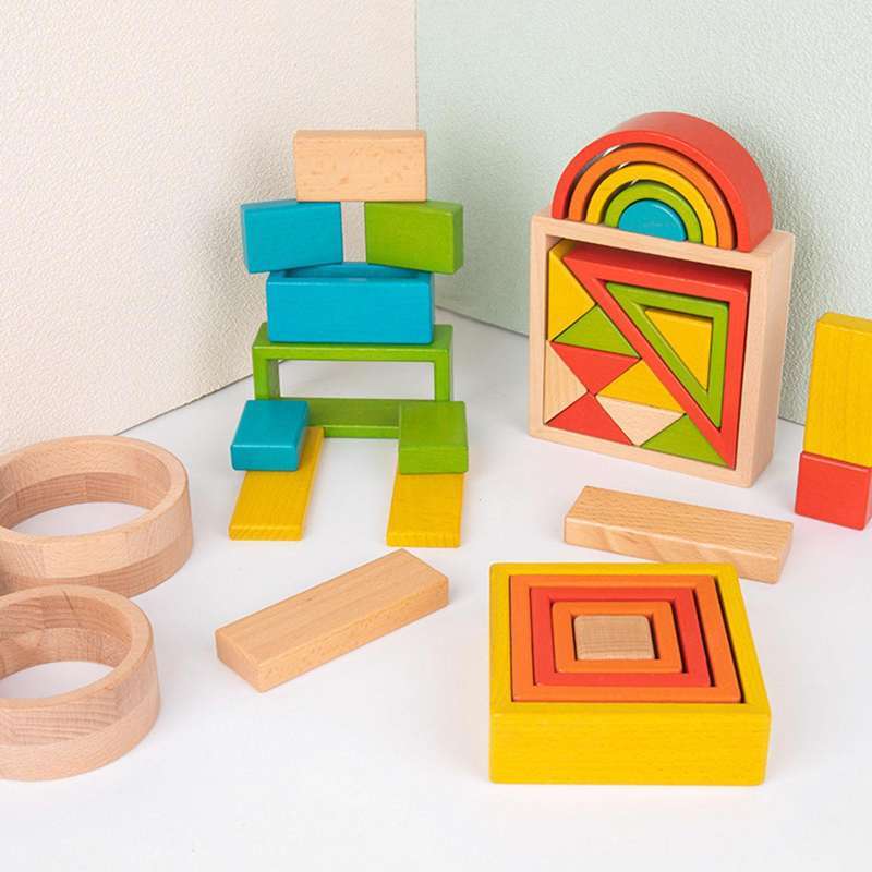 Jual Wooden Stacker Nesting Puzzle Blocks Montessori for Kids Rainbow ...