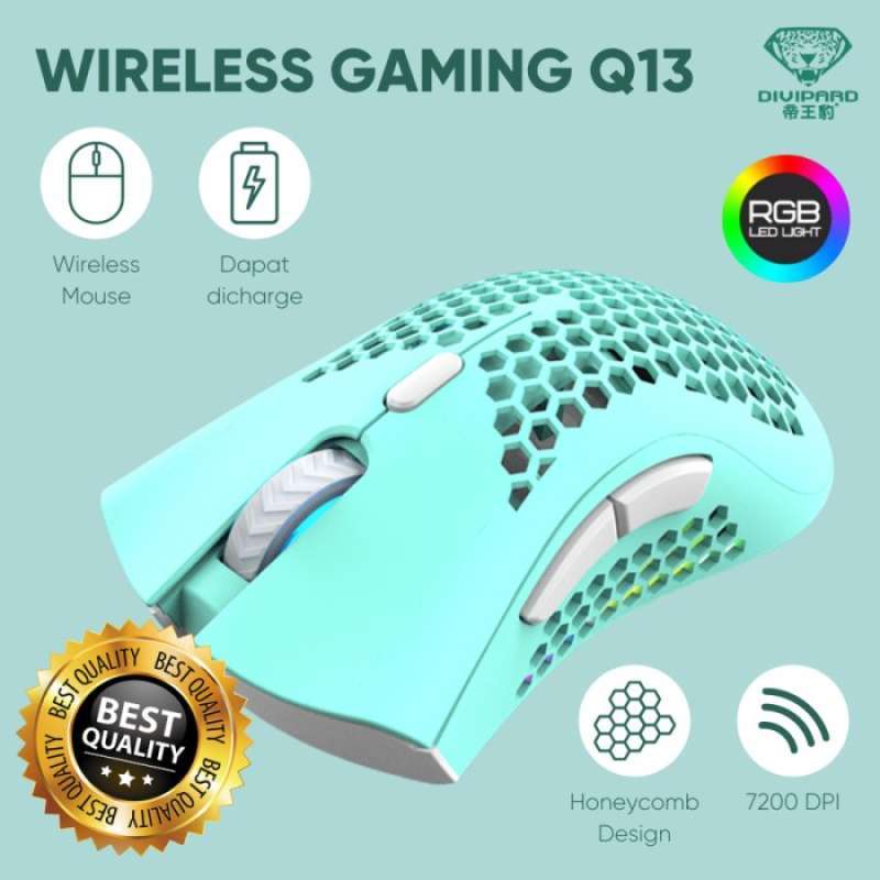 Promo Divipard Mouse Wireless Gaming Charging Honey Comb Q13 RGB Mode ...