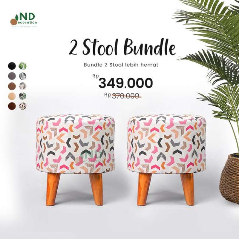Promo 2 pcs Kursi Stool Bulat / Sofa Stool Kaki Kayu Jati Belanda
