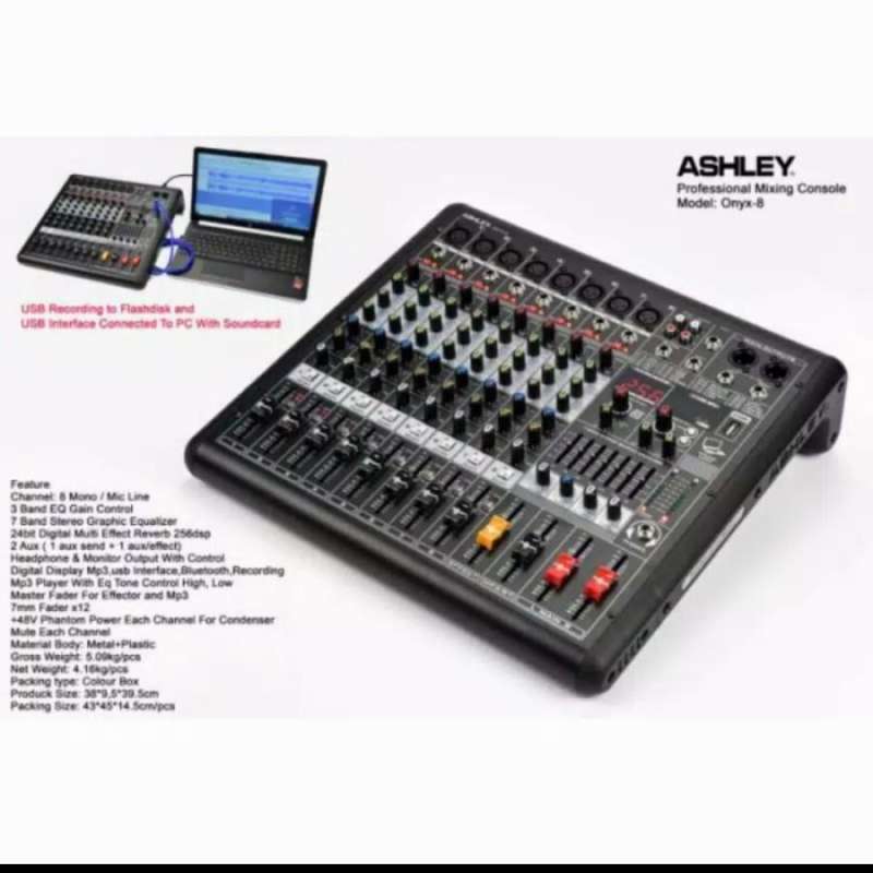 Jual Mixer Ashley onyx 8 channel usb bluetooth equalizer pc original di