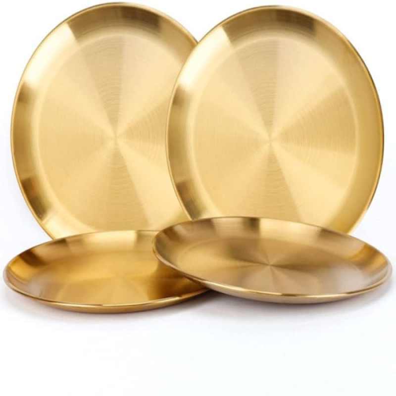 Promo Jual BARBEQUE PLATE STAINLESS 20CM PIRING BBQ BULAT GAYA EROPA BARBEKYU GOLD Terbatas