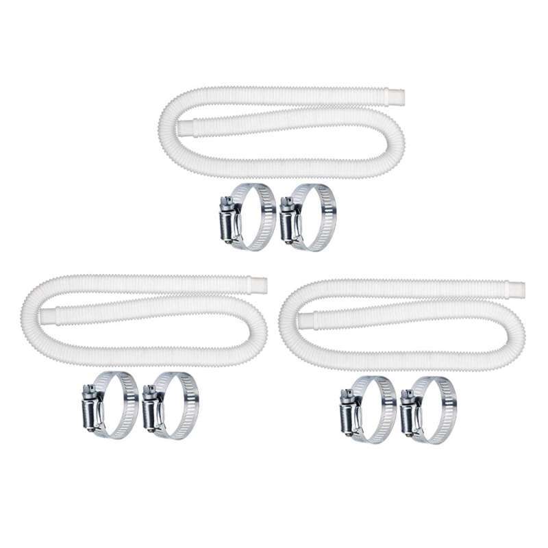 Promo 3x Swimming Pool Replacement Hose With Clamps For Above Ground