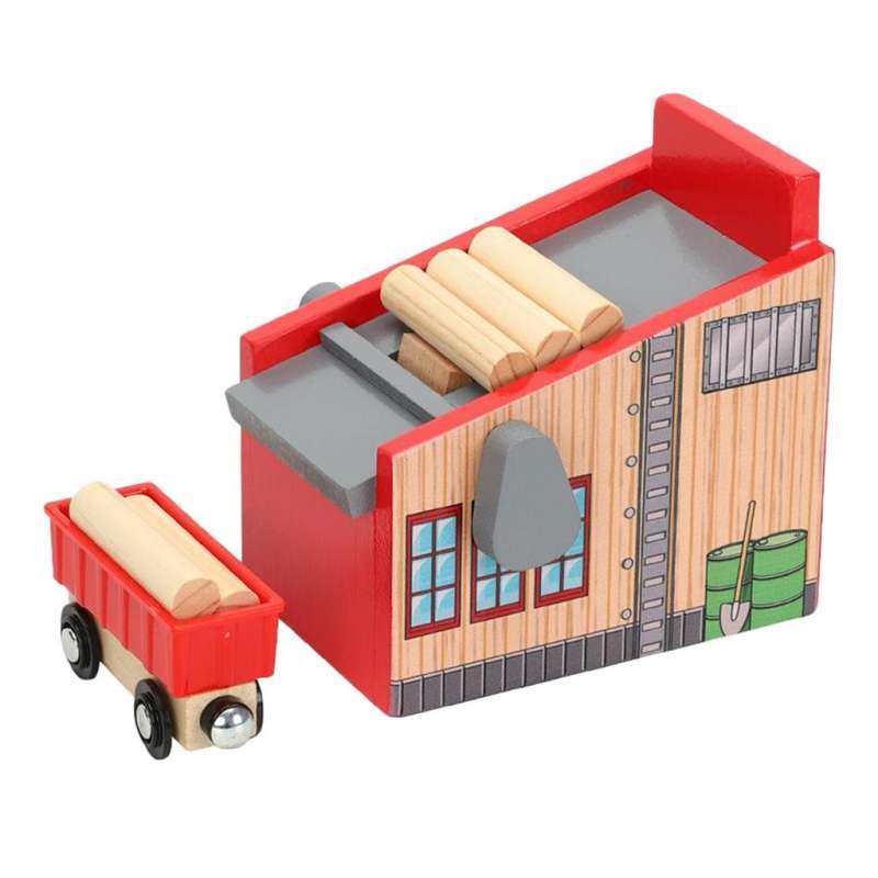 Jual Wooden Logging Station Train Track Log Carrier Toy Lumber Mill