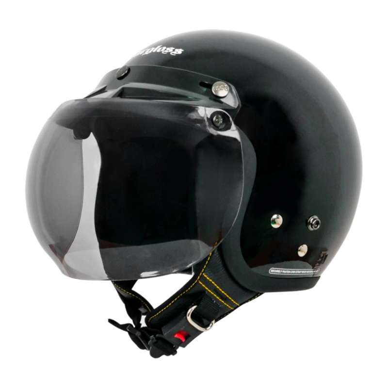 Jual Cargloss Retro Visor Bogo Smoke Helm Half Face Deep Black di