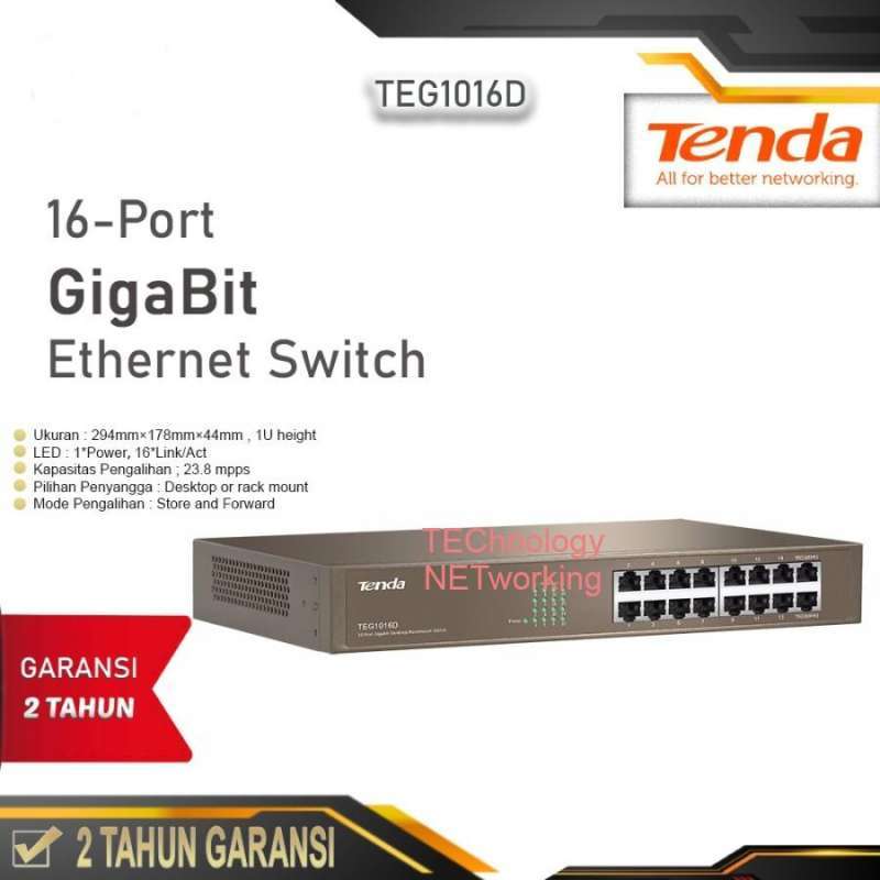 Switch Tenda TEG1016D - 16 Ports Gigabit Ethernet 10/100/1000 (neuf, Boîte)