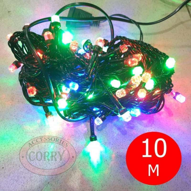 Promo Lampu Pohon Natal Warna Warni 10 Meter Kristal Kedap Kedip Kabel