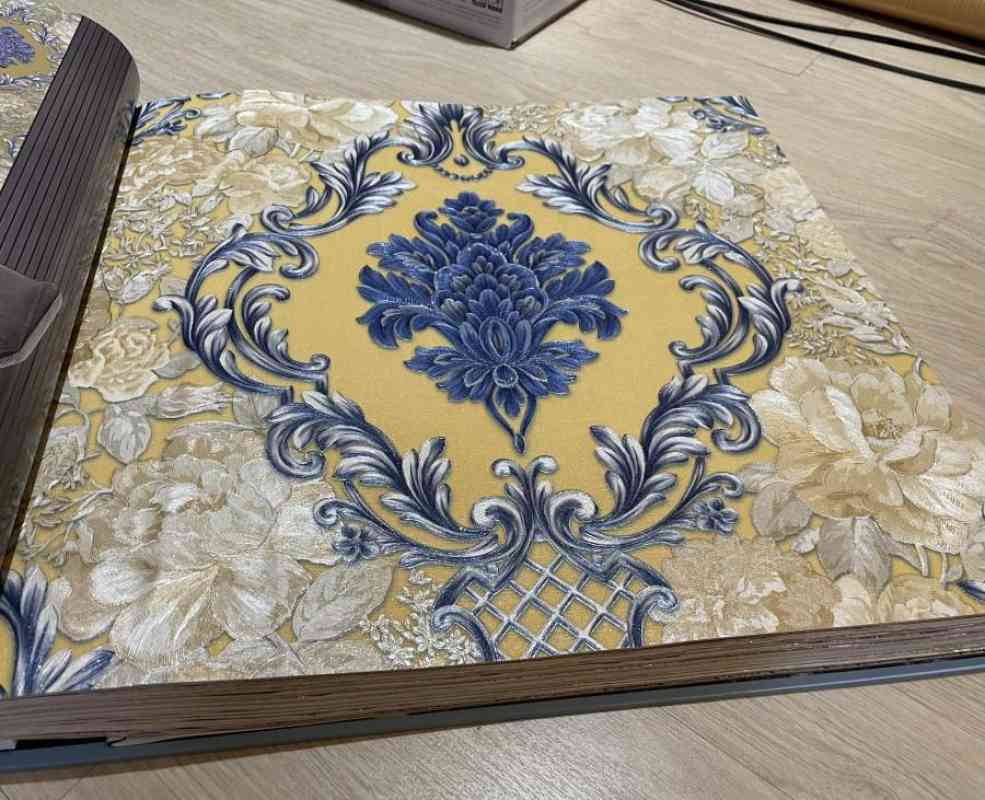 Jual Wallpaper Dinding Klasik Kembang Warna Keramik Biru Gold Hijau